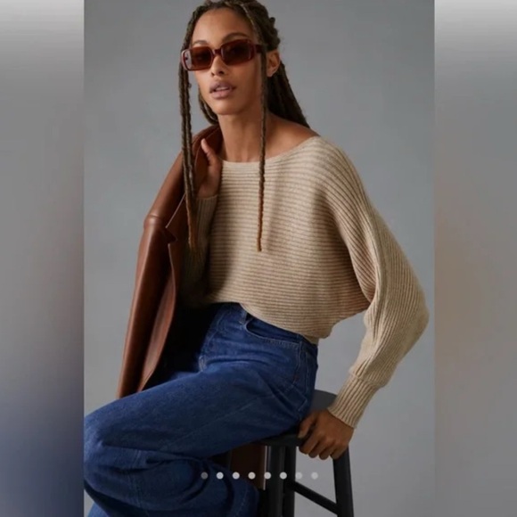 By Anthropologie Ribbed Pullover Sweater Neutral XXS - Picture 2 of 6